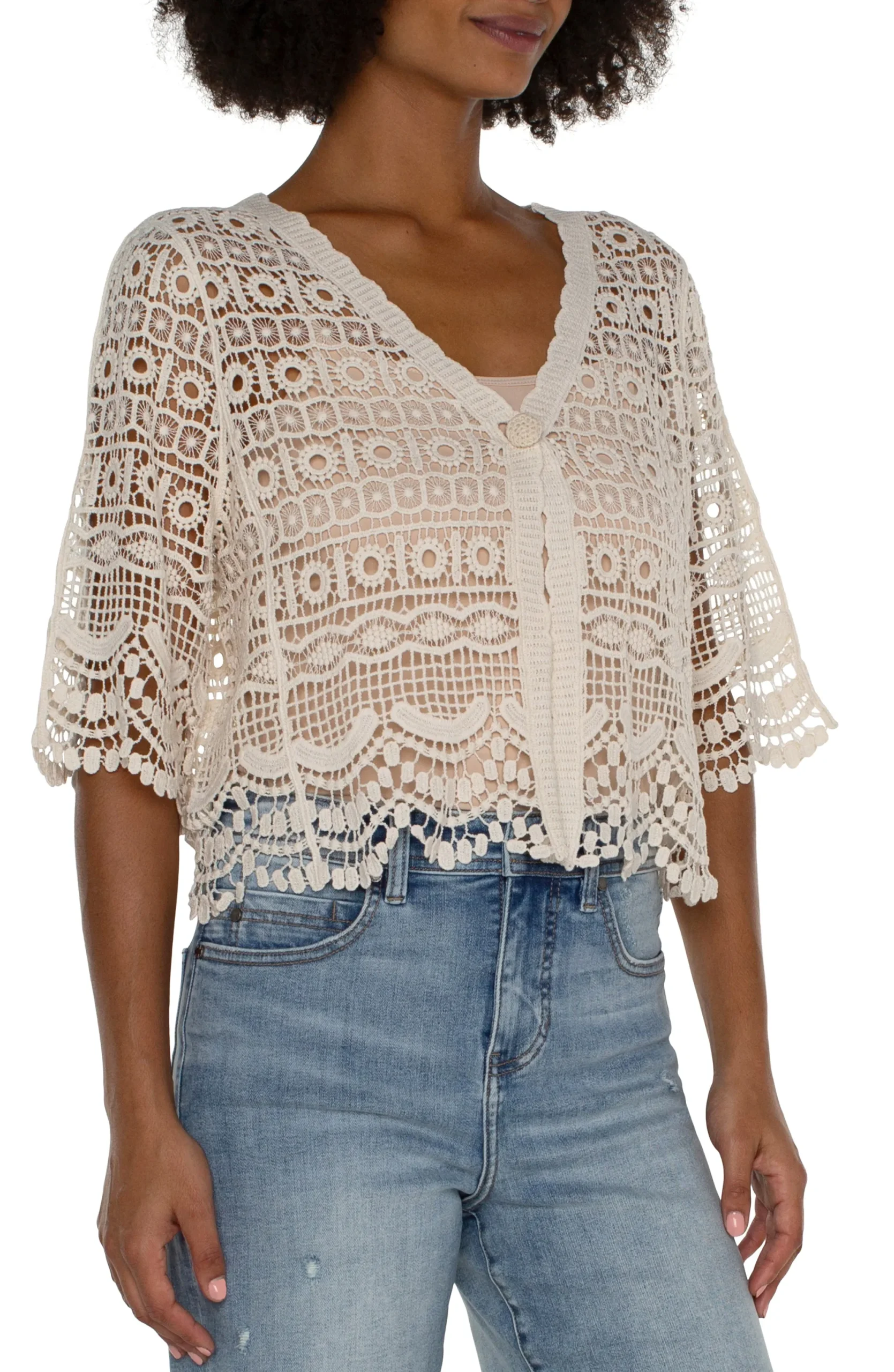 Jackets-Liverpool Los Angeles SHORT SLEEVE LACE BOLERO Antiqueivory