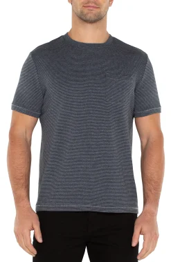 Shirts|Tees-Liverpool Los Angeles SHORT SLEEVE TEE WITH POCKET Greybluestripe