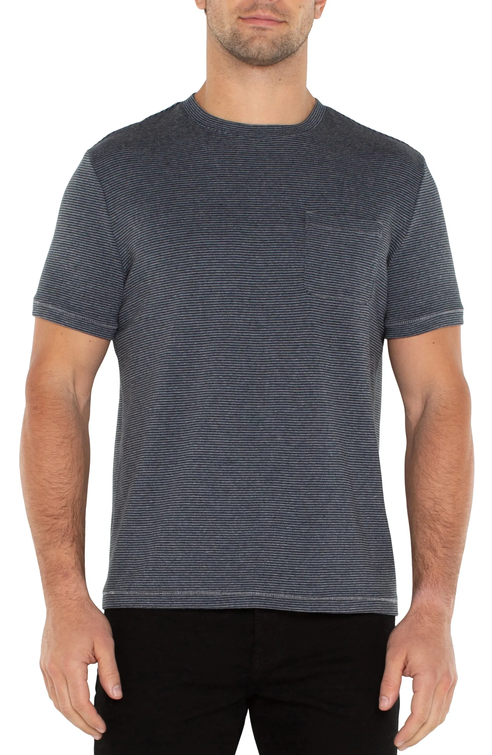 Shirts|Tees-Liverpool Los Angeles SHORT SLEEVE TEE WITH POCKET Greybluestripe
