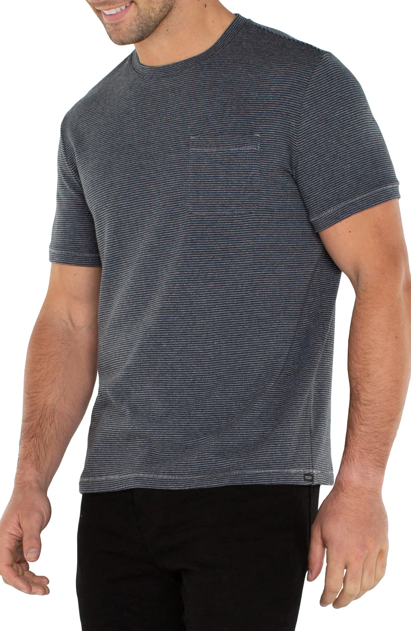 Shirts|Tees-Liverpool Los Angeles SHORT SLEEVE TEE WITH POCKET Greybluestripe