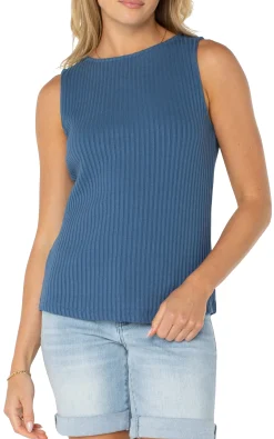 Tees-Liverpool Los Angeles SLEEVELESS BOAT NECK RIB KNIT TOP Frenchblue