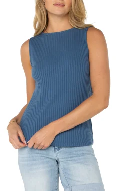Tees-Liverpool Los Angeles SLEEVELESS BOAT NECK RIB KNIT TOP Frenchblue