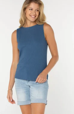 Tees-Liverpool Los Angeles SLEEVELESS BOAT NECK RIB KNIT TOP Frenchblue
