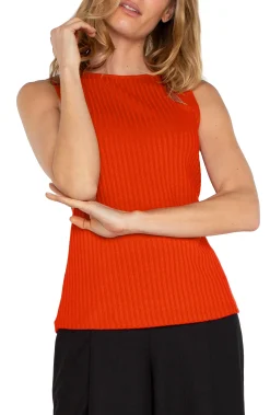 Tees-Liverpool Los Angeles SLEEVELESS BOAT NECK RIB KNIT TOP Burntorange