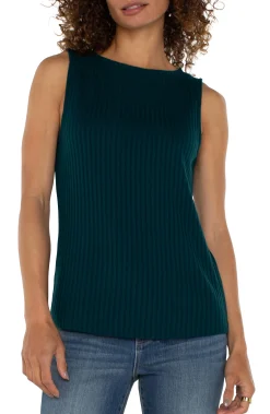 Tees-Liverpool Los Angeles SLEEVELESS BOAT NECK RIB KNIT TOP Darkforest