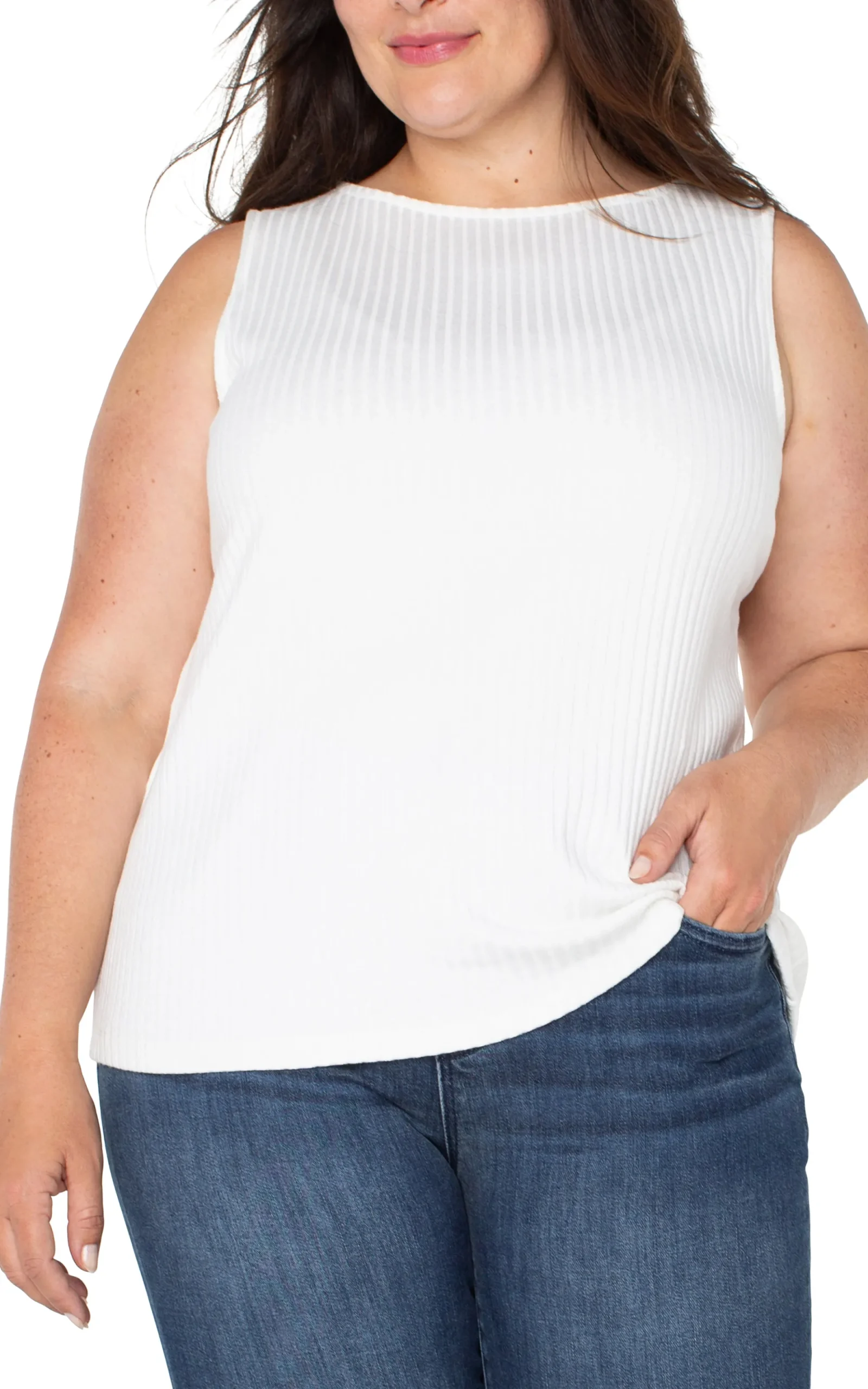 Tops-Liverpool Los Angeles SLEEVELESS BOAT NECK RIB KNIT TOP Snow