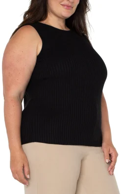 Tops-Liverpool Los Angeles SLEEVELESS BOAT NECK RIB KNIT TOP Black