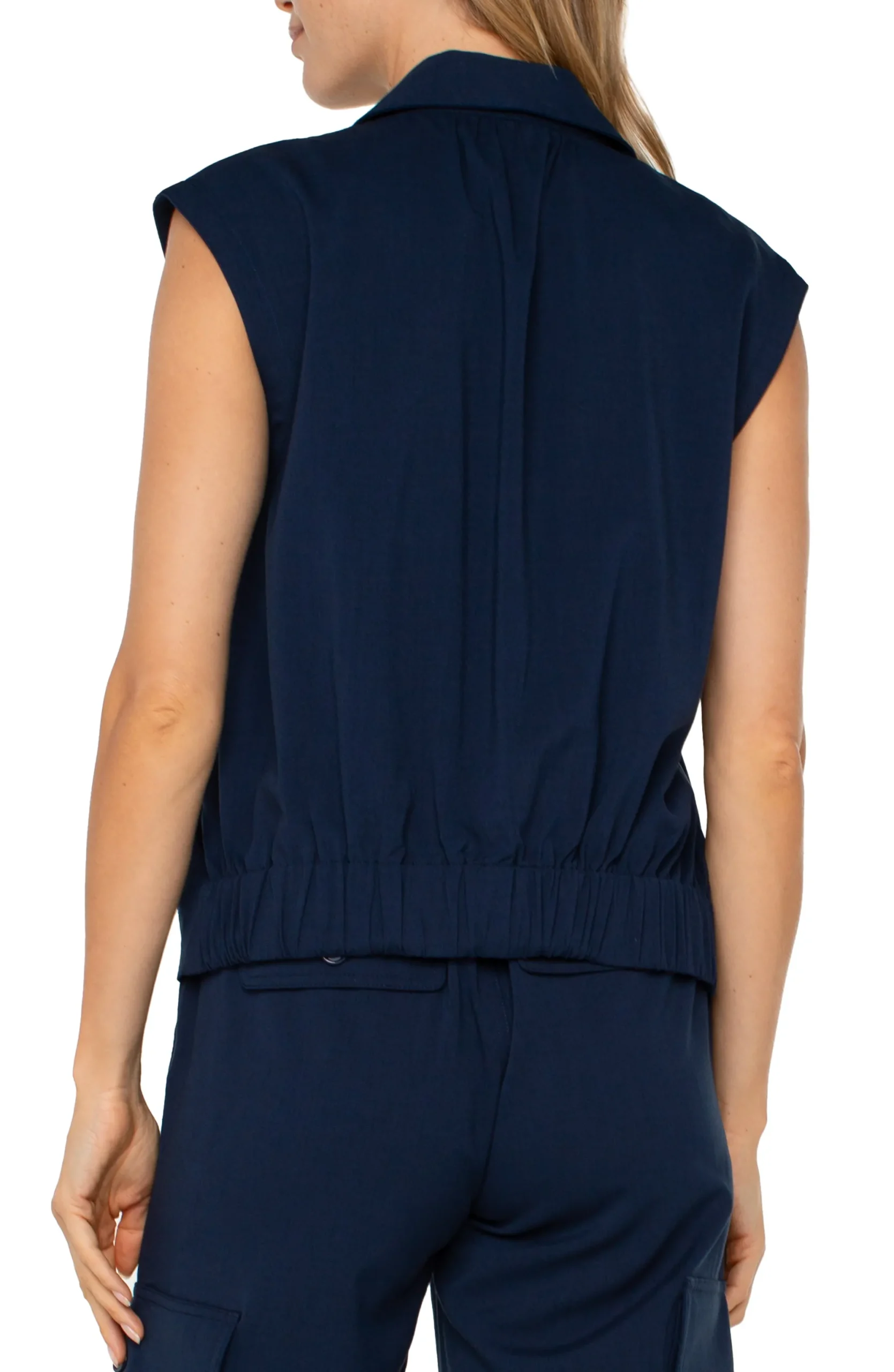 Tops-Liverpool Los Angeles SLEEVELESS CROPPED SHIRT Darknavy