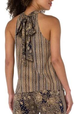 Tops-Liverpool Los Angeles SLEEVELESS MOCK NECK TANK WITH NECK TIES Indonesianfloralprint