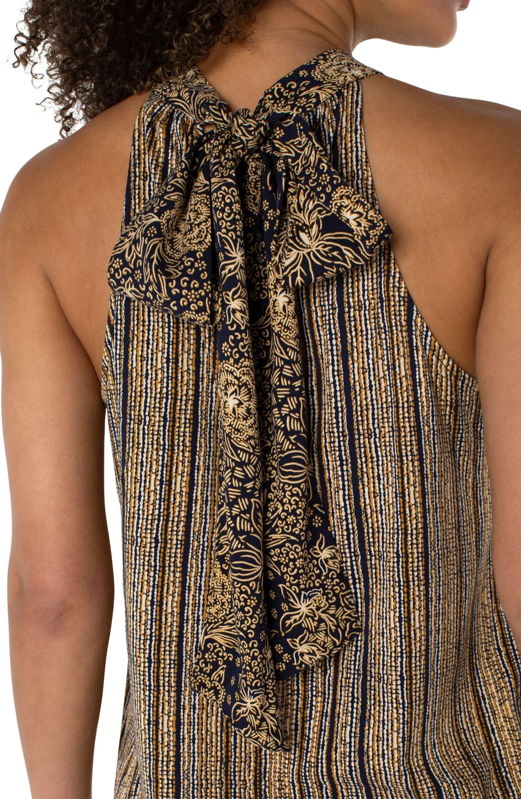 Tops-Liverpool Los Angeles SLEEVELESS MOCK NECK TANK WITH NECK TIES Indonesianfloralprint