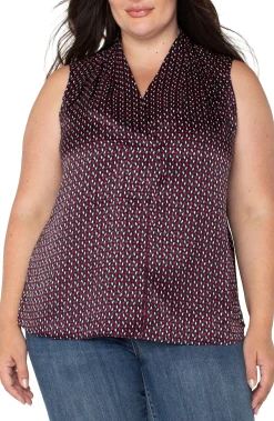Tops-Liverpool Los Angeles SLEEVELESS PLEATED NECK WOVEN BLOUSE Starrubydot