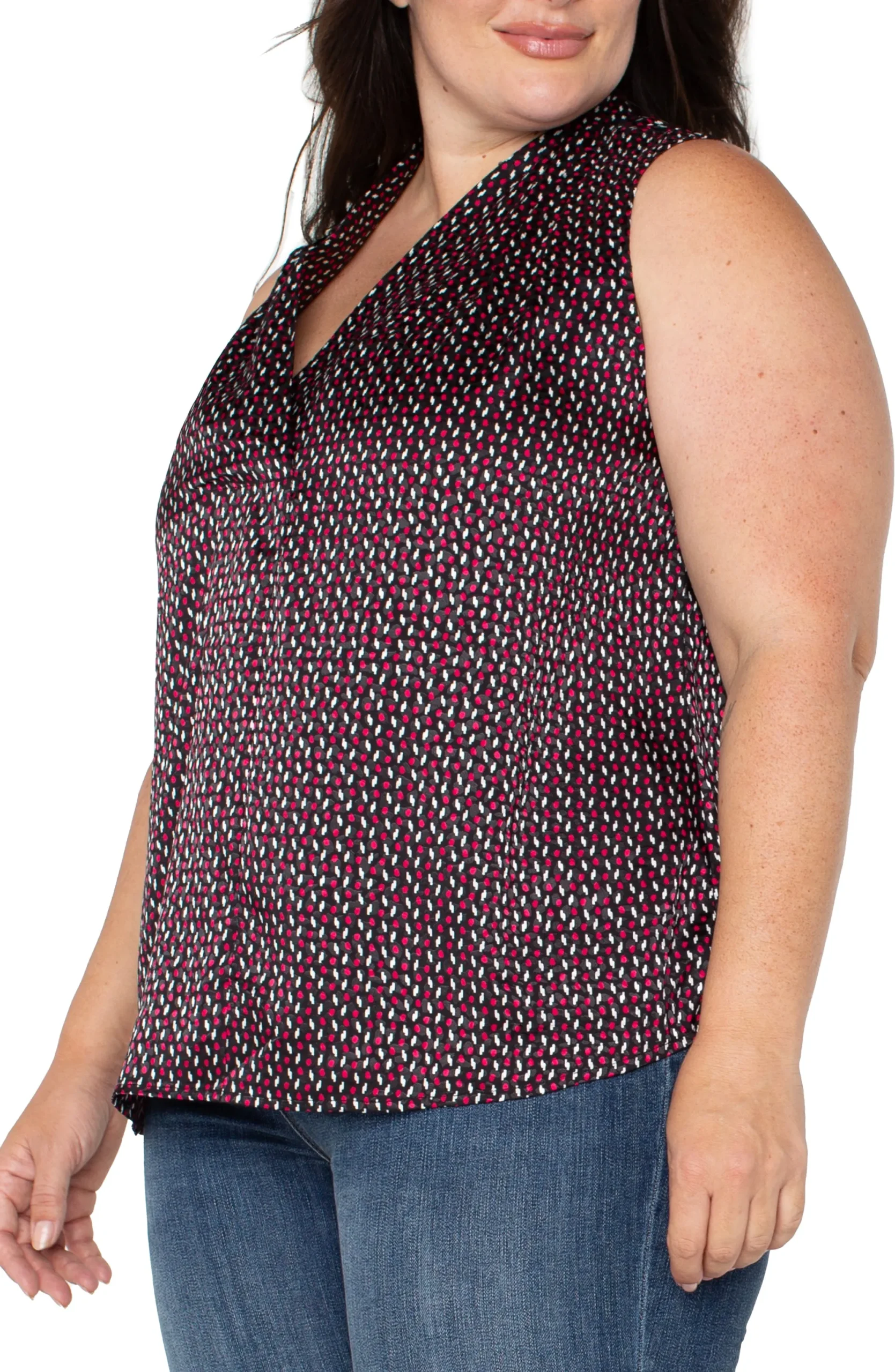 Tops-Liverpool Los Angeles SLEEVELESS PLEATED NECK WOVEN BLOUSE Starrubydot