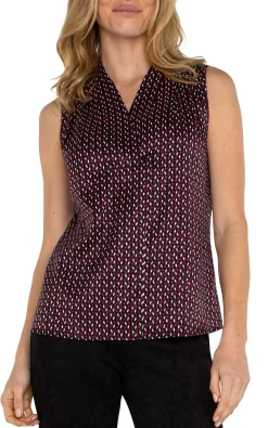 Tops|Tops-Liverpool Los Angeles SLEEVELESS PLEATED NECK WOVEN BLOUSE Starrubydot