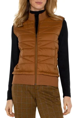 Jackets-Liverpool Los Angeles SLEEVELESS QUILTED FULL ZIP SWEATER VEST Turmeric