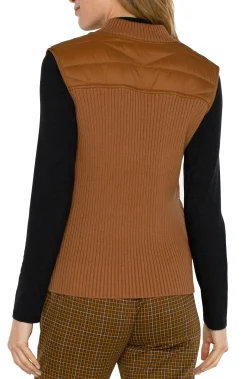 Jackets-Liverpool Los Angeles SLEEVELESS QUILTED FULL ZIP SWEATER VEST Turmeric