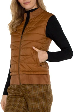 Jackets-Liverpool Los Angeles SLEEVELESS QUILTED FULL ZIP SWEATER VEST Turmeric