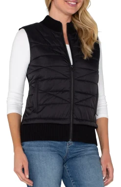 Jackets-Liverpool Los Angeles SLEEVELESS QUILTED FULL ZIP SWEATER VEST Black