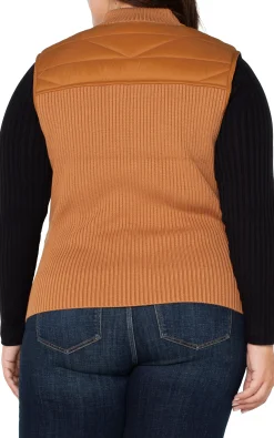 Jackets-Liverpool Los Angeles SLEEVELESS QUILTED FULL ZIP SWEATER VEST Turmeric