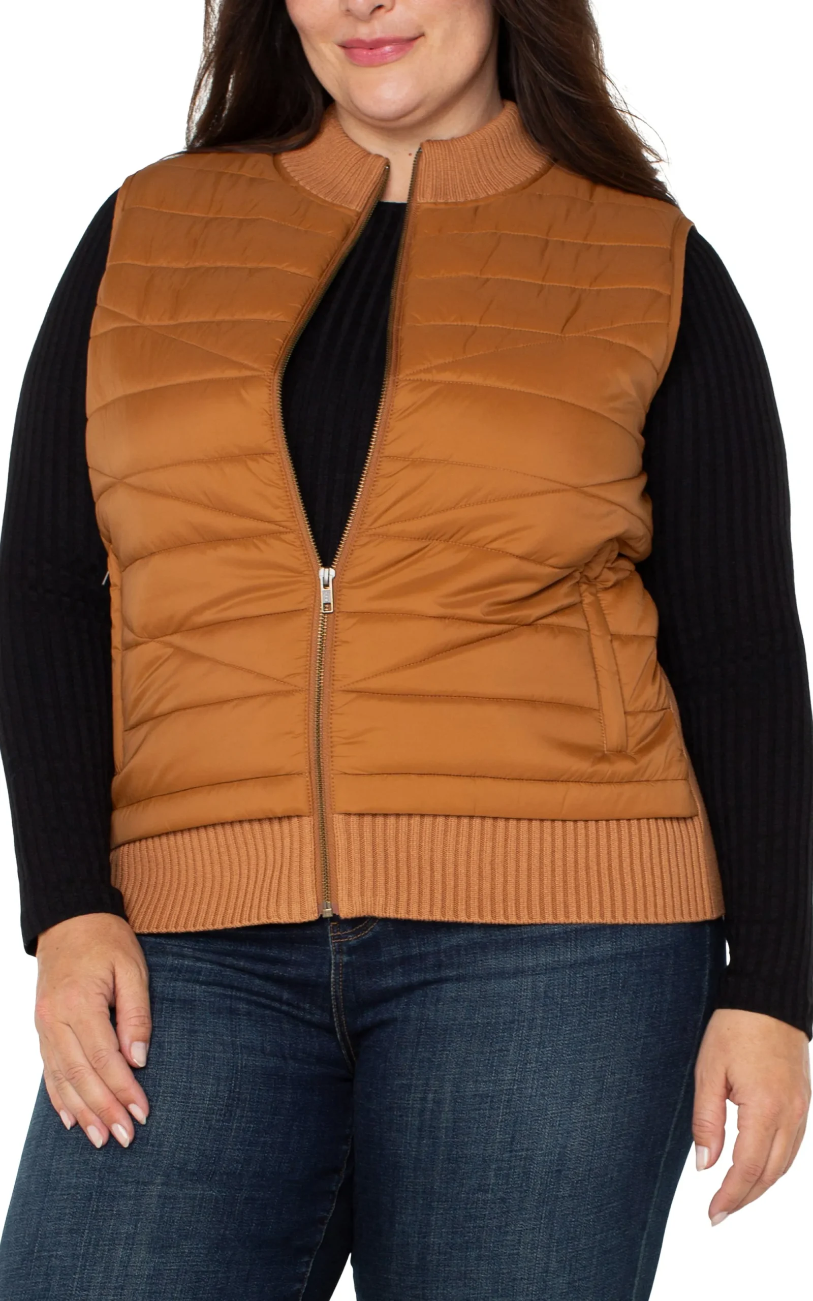 Jackets-Liverpool Los Angeles SLEEVELESS QUILTED FULL ZIP SWEATER VEST Turmeric