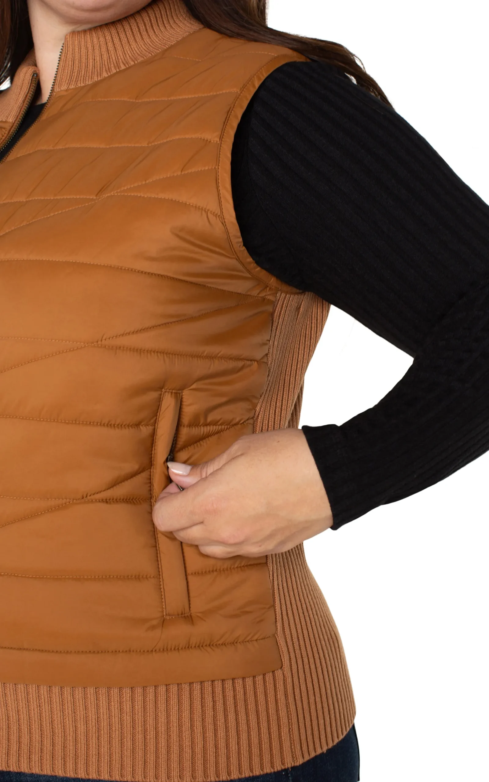 Jackets-Liverpool Los Angeles SLEEVELESS QUILTED FULL ZIP SWEATER VEST Turmeric