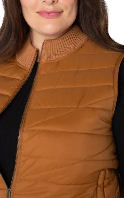 Jackets-Liverpool Los Angeles SLEEVELESS QUILTED FULL ZIP SWEATER VEST Turmeric