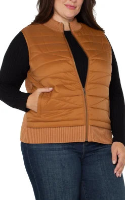 Jackets-Liverpool Los Angeles SLEEVELESS QUILTED FULL ZIP SWEATER VEST Turmeric