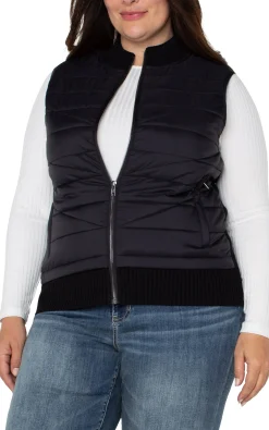 Jackets-Liverpool Los Angeles SLEEVELESS QUILTED FULL ZIP SWEATER VEST Black