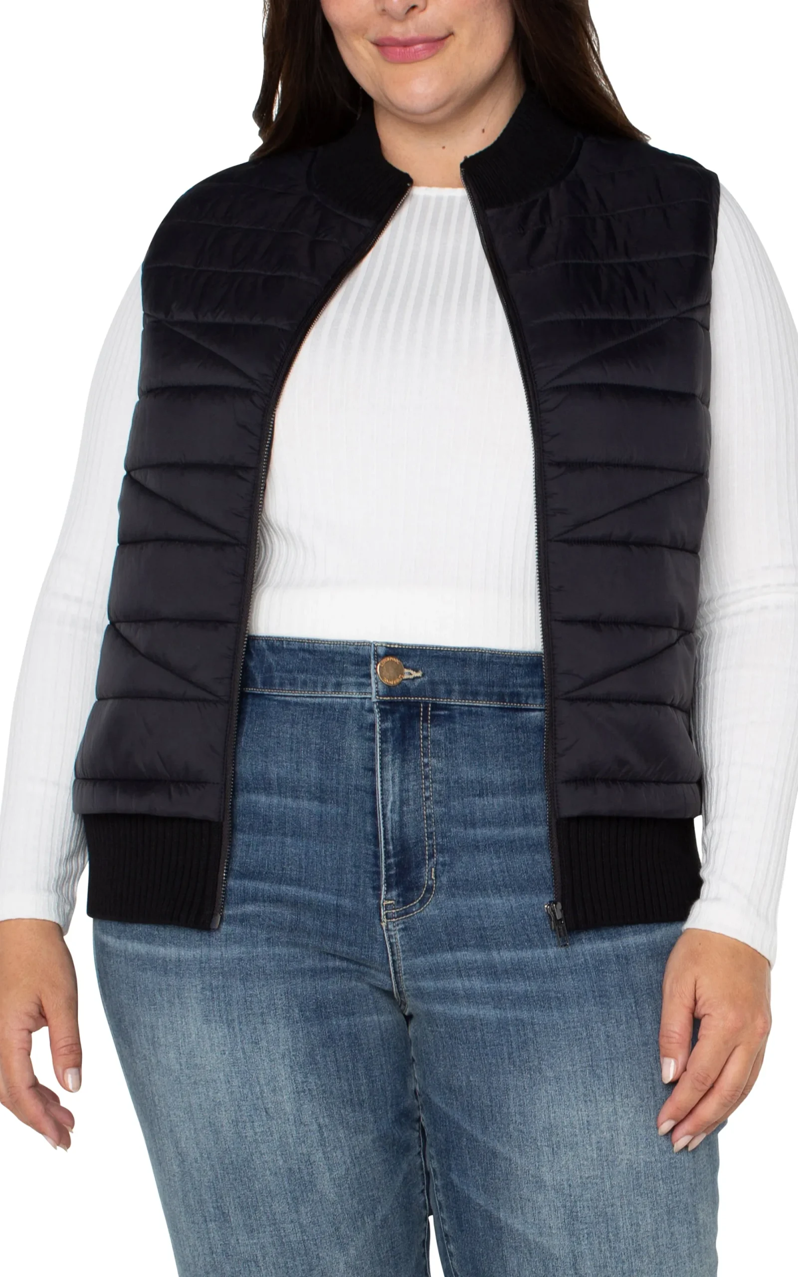 Jackets-Liverpool Los Angeles SLEEVELESS QUILTED FULL ZIP SWEATER VEST Black
