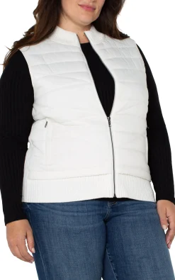Jackets-Liverpool Los Angeles SLEEVELESS QUILTED FULL ZIP SWEATER VEST Porcelain