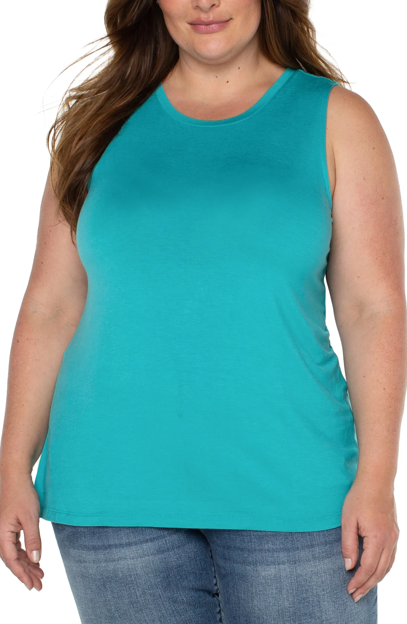 Tops-Liverpool Los Angeles SLEEVELESS SCOOP NECK TANK Baltic