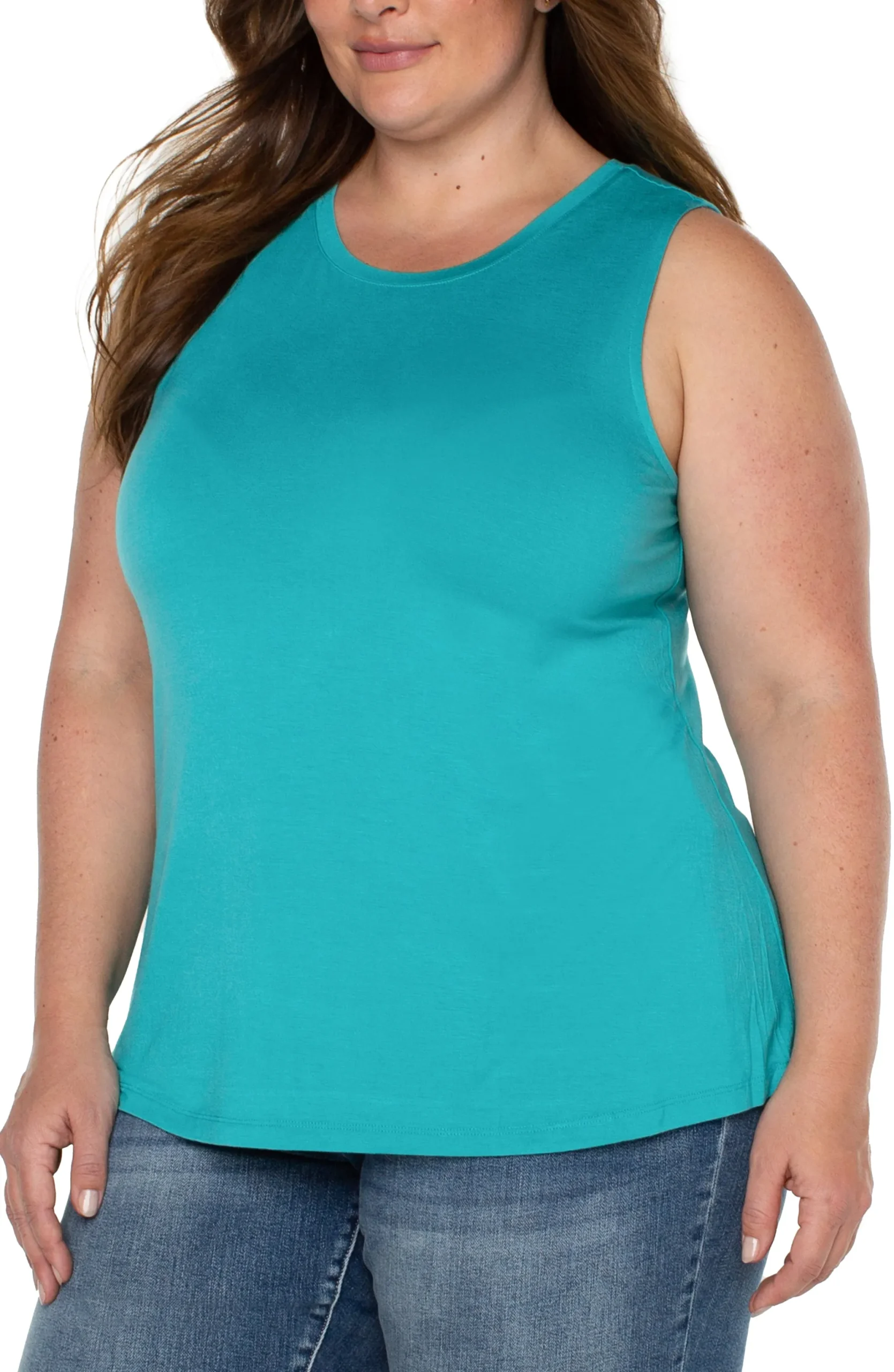 Tops-Liverpool Los Angeles SLEEVELESS SCOOP NECK TANK Baltic