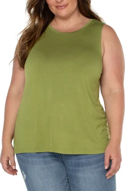 Tops-Liverpool Los Angeles SLEEVELESS SCOOP NECK TANK Avocado