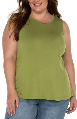 Tops-Liverpool Los Angeles SLEEVELESS SCOOP NECK TANK Avocado
