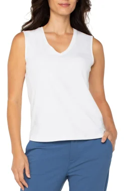 Tees-Liverpool Los Angeles SLEEVELESS V NECK KNIT TOP White