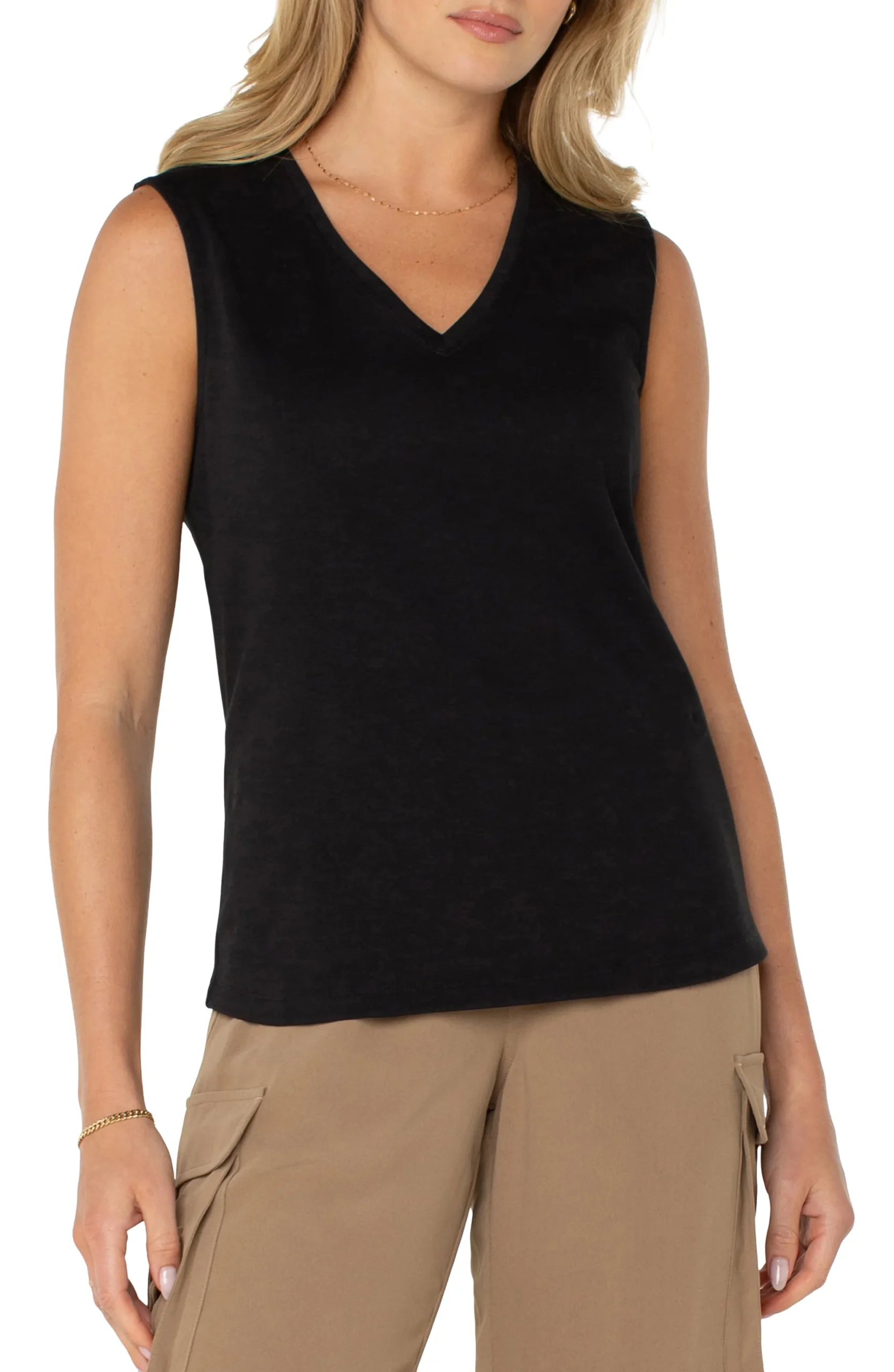 Tees-Liverpool Los Angeles SLEEVELESS V-NECK KNIT TOP Black