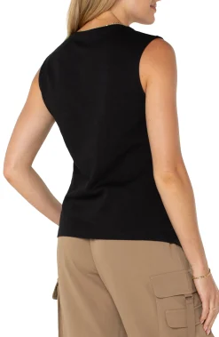 Tees-Liverpool Los Angeles SLEEVELESS V-NECK KNIT TOP Black