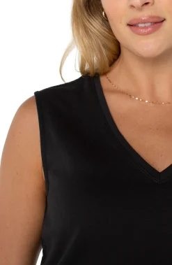 Tees-Liverpool Los Angeles SLEEVELESS V-NECK KNIT TOP Black