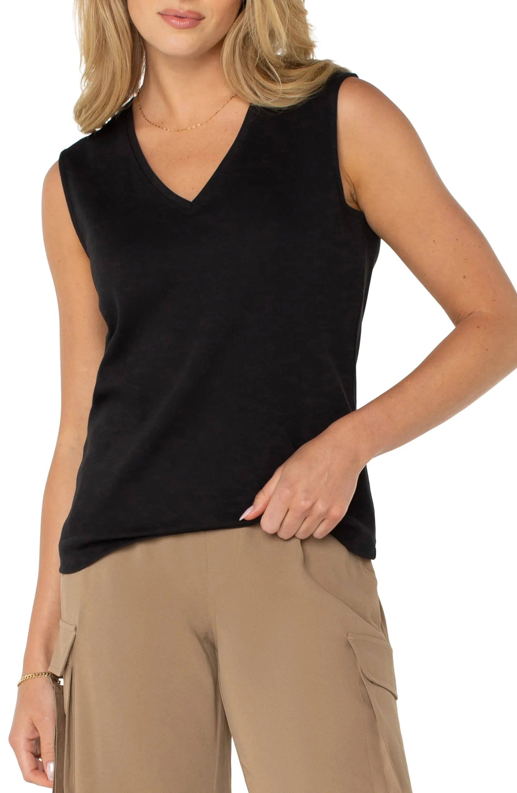 Tees-Liverpool Los Angeles SLEEVELESS V-NECK KNIT TOP Black