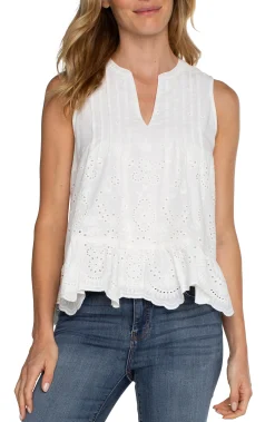 Tops-Liverpool Los Angeles SLEEVELESS WOVEN EYELET TOP White