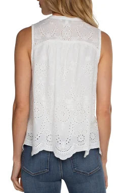 Tops-Liverpool Los Angeles SLEEVELESS WOVEN EYELET TOP White