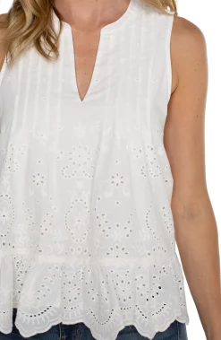 Tops-Liverpool Los Angeles SLEEVELESS WOVEN EYELET TOP White