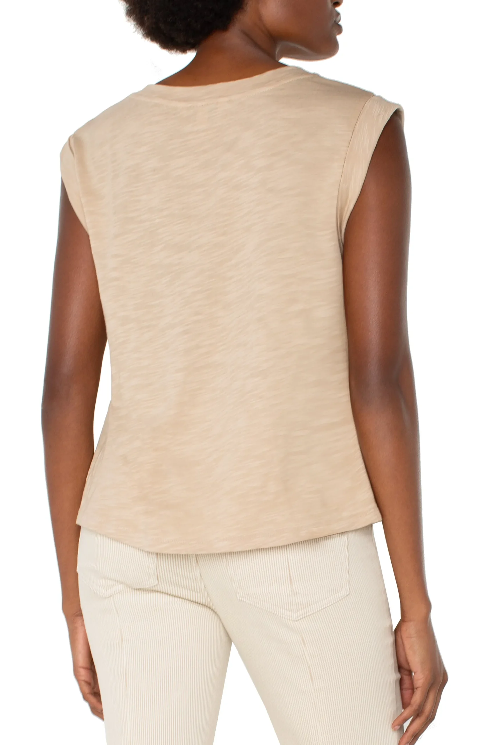 Tops|Tees-Liverpool Los Angeles SLEEVELESS WOVEN KNIT TOP Champagne