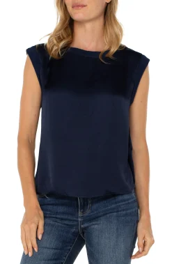 Tops|Tees-Liverpool Los Angeles SLEEVELESS WOVEN KNIT TOP Darknavy