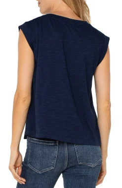 Tops|Tees-Liverpool Los Angeles SLEEVELESS WOVEN KNIT TOP Darknavy