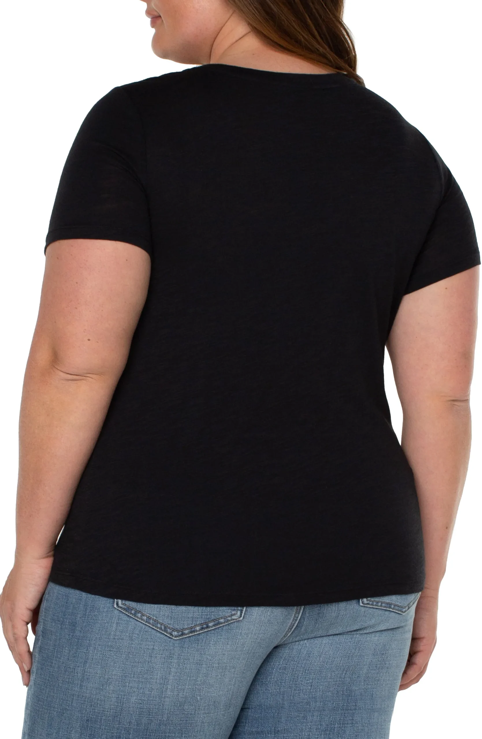 Tops-Liverpool Los Angeles SLIM FIT V-NECK SLUB KNIT TEE Black