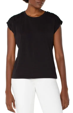 Tees-Liverpool Los Angeles SMOCKED SHOULDER RAGLAN KNIT TOP Black