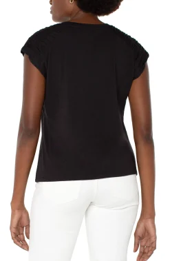 Tees-Liverpool Los Angeles SMOCKED SHOULDER RAGLAN KNIT TOP Black