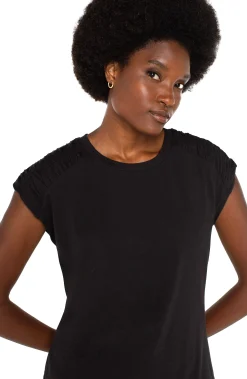Tees-Liverpool Los Angeles SMOCKED SHOULDER RAGLAN KNIT TOP Black