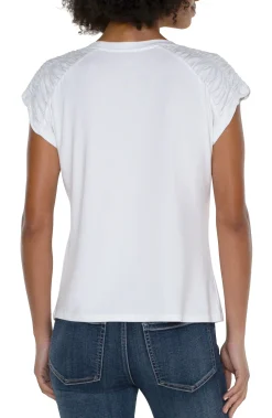 Tees-Liverpool Los Angeles SMOCKED SHOULDER RAGLAN KNIT TOP White