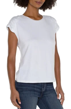 Tees-Liverpool Los Angeles SMOCKED SHOULDER RAGLAN KNIT TOP White
